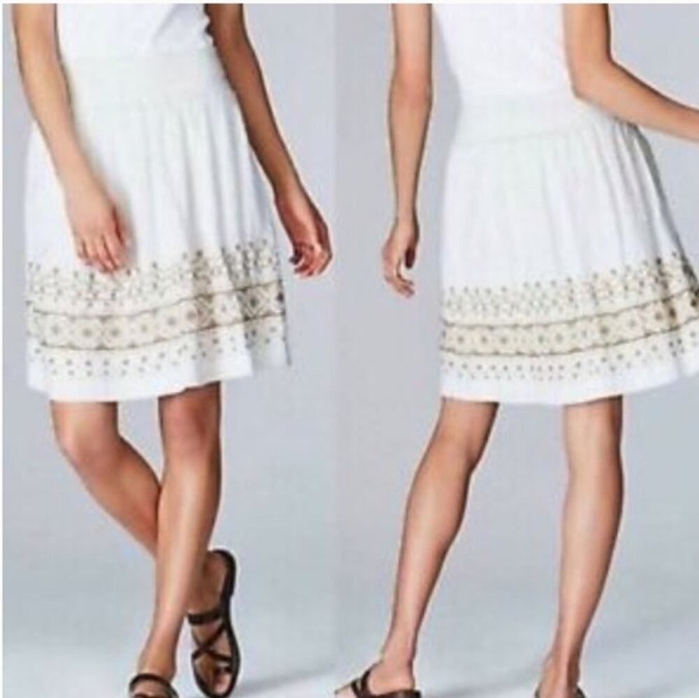J. Jill Women’s Plus Off White Smocked Elastic Waist Embroidered Skirt Sz 3X
